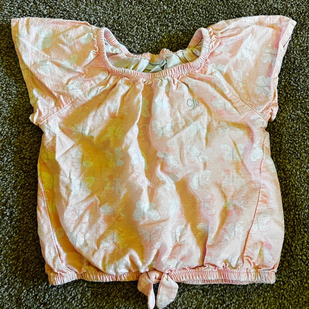 Calvin Klein Jeans Butterfly Top‎ Tie Front Pink Girls Size 6